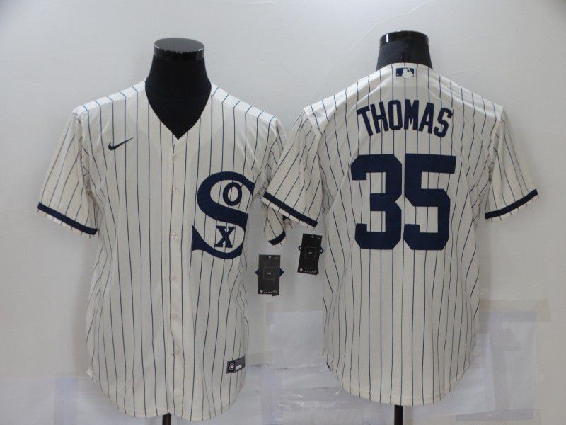 Men Chicago White Sox 35 Thomas Cream stripe Dream version Game Nike 2021 MLB Jersey